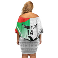 Custom Fiji And Wales Rugby Family Matching Off Shoulder Short Dress and Hawaiian Shirt Fijian Tapa Welsh Mascots Dynamic Version - Wonder Print Shop