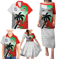 Custom Fiji And Wales Rugby Family Matching Puletasi and Hawaiian Shirt Fijian Tapa Welsh Mascots Dynamic Version - Wonder Print Shop