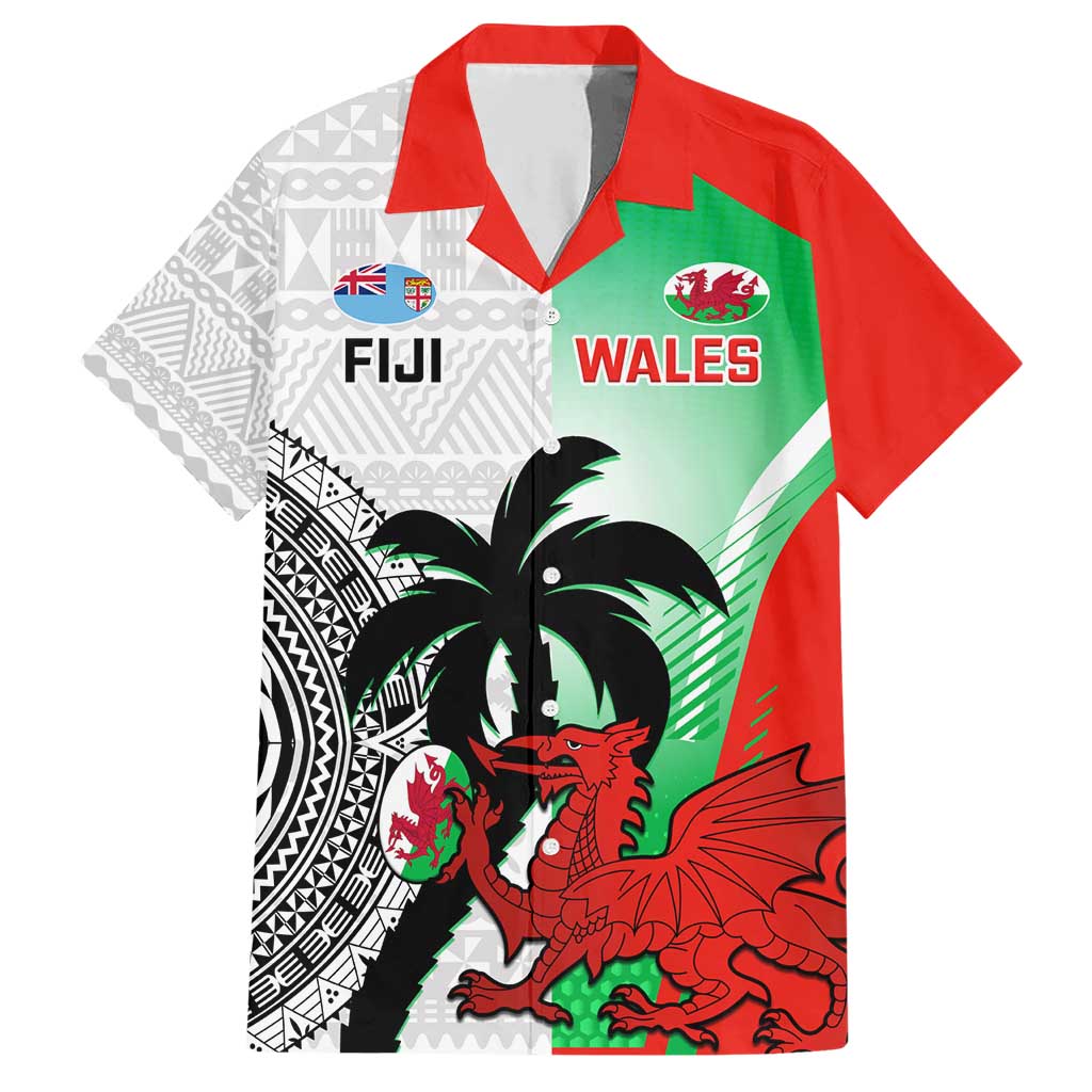 Custom Fiji And Wales Rugby Family Matching Short Sleeve Bodycon Dress and Hawaiian Shirt Fijian Tapa Welsh Mascots Dynamic Version - Wonder Print Shop