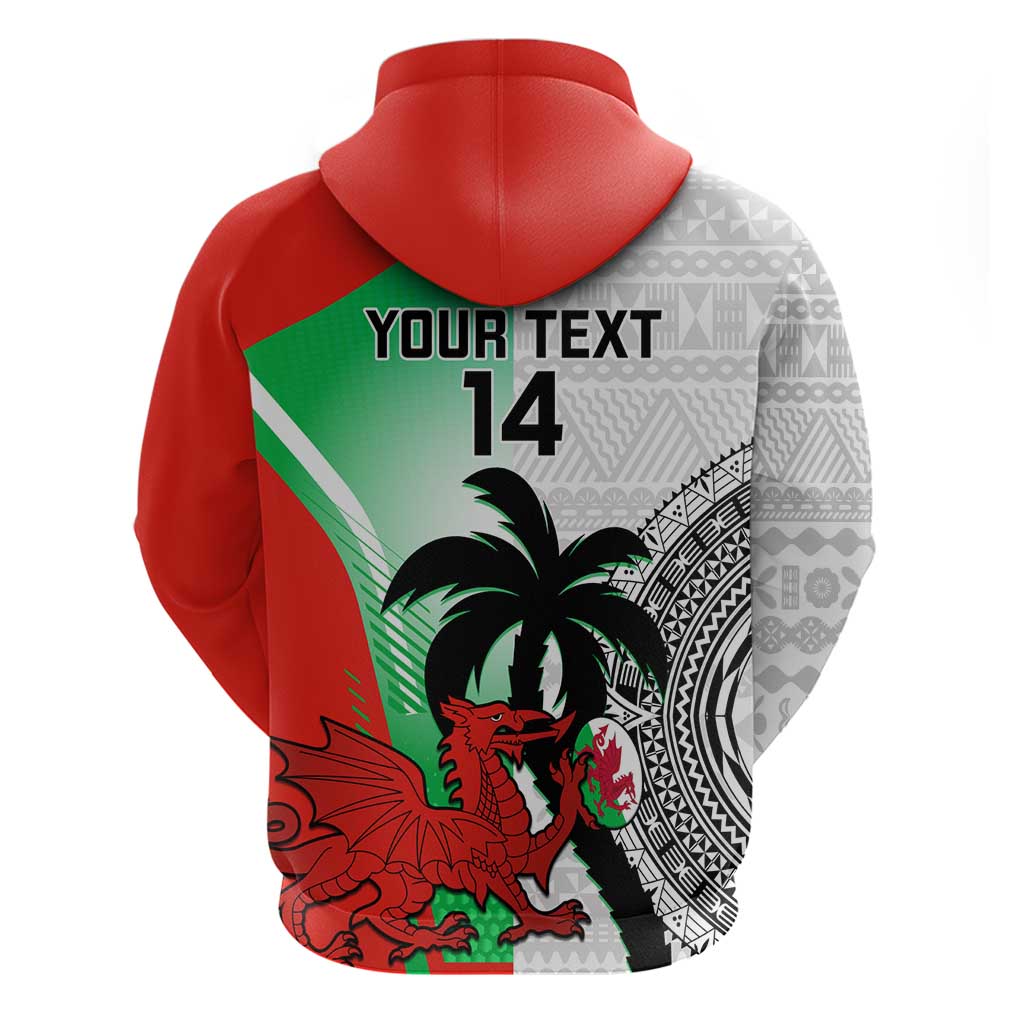 Custom Fiji And Wales Rugby Hoodie Fijian Tapa Welsh Mascots Dynamic Version - Wonder Print Shop