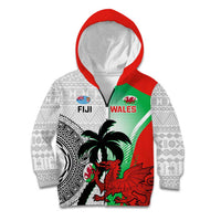 Custom Fiji And Wales Rugby Kid Hoodie Fijian Tapa Welsh Mascots Dynamic Version - Wonder Print Shop
