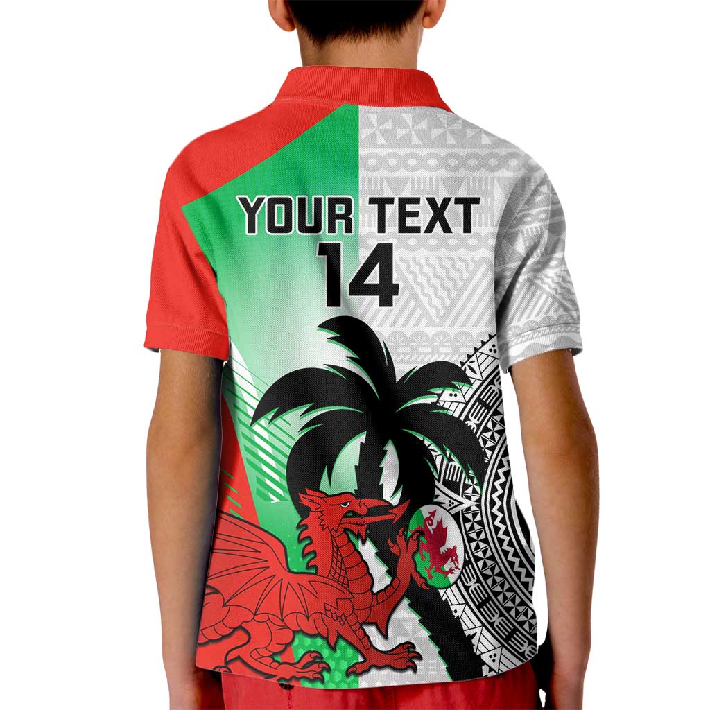 Custom Fiji And Wales Rugby Kid Polo Shirt Fijian Tapa Welsh Mascots Dynamic Version - Wonder Print Shop