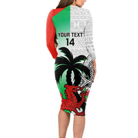 Custom Fiji And Wales Rugby Long Sleeve Bodycon Dress Fijian Tapa Welsh Mascots Dynamic Version - Wonder Print Shop