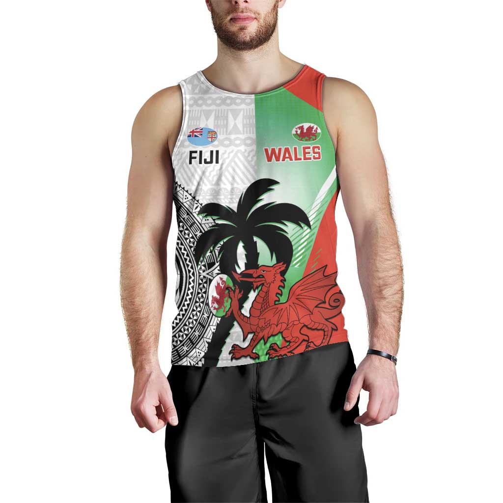 Custom Fiji And Wales Rugby Men Tank Top Fijian Tapa Welsh Mascots Dynamic Version - Wonder Print Shop