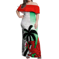 Custom Fiji And Wales Rugby Off Shoulder Maxi Dress Fijian Tapa Welsh Mascots Dynamic Version - Wonder Print Shop