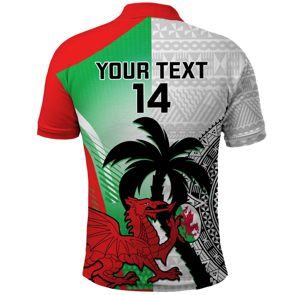 Custom Fiji And Wales Rugby Polo Shirt Fijian Tapa Welsh Mascots Dynamic Version - Wonder Print Shop