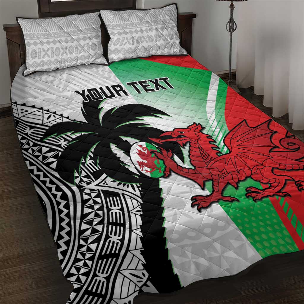 Custom Fiji And Wales Rugby Quilt Bed Set Fijian Tapa Welsh Mascots Dynamic Version - Wonder Print Shop
