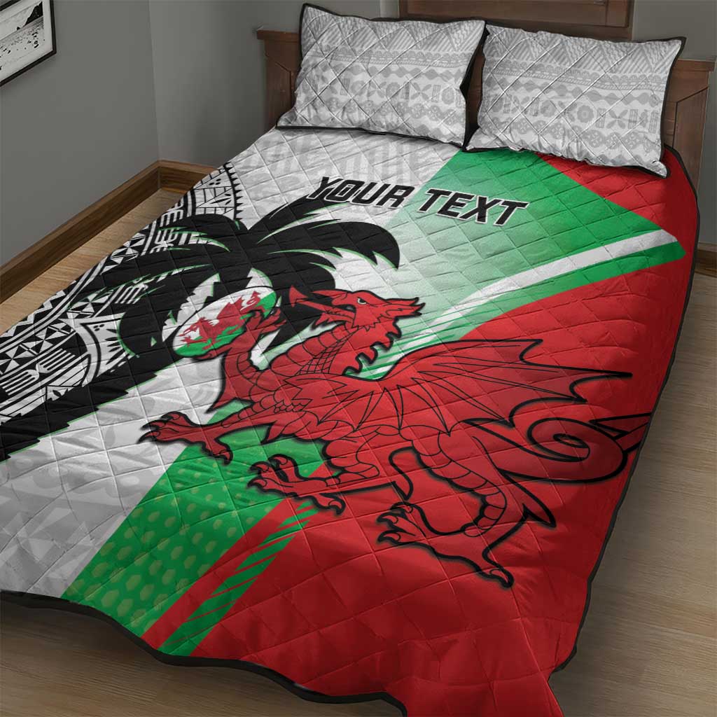 Custom Fiji And Wales Rugby Quilt Bed Set Fijian Tapa Welsh Mascots Dynamic Version - Wonder Print Shop