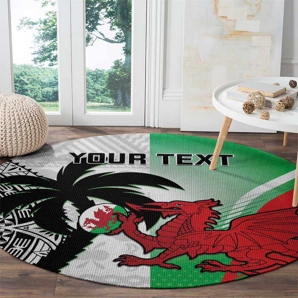 Custom Fiji And Wales Rugby Round Carpet Fijian Tapa Welsh Mascots Dynamic Version