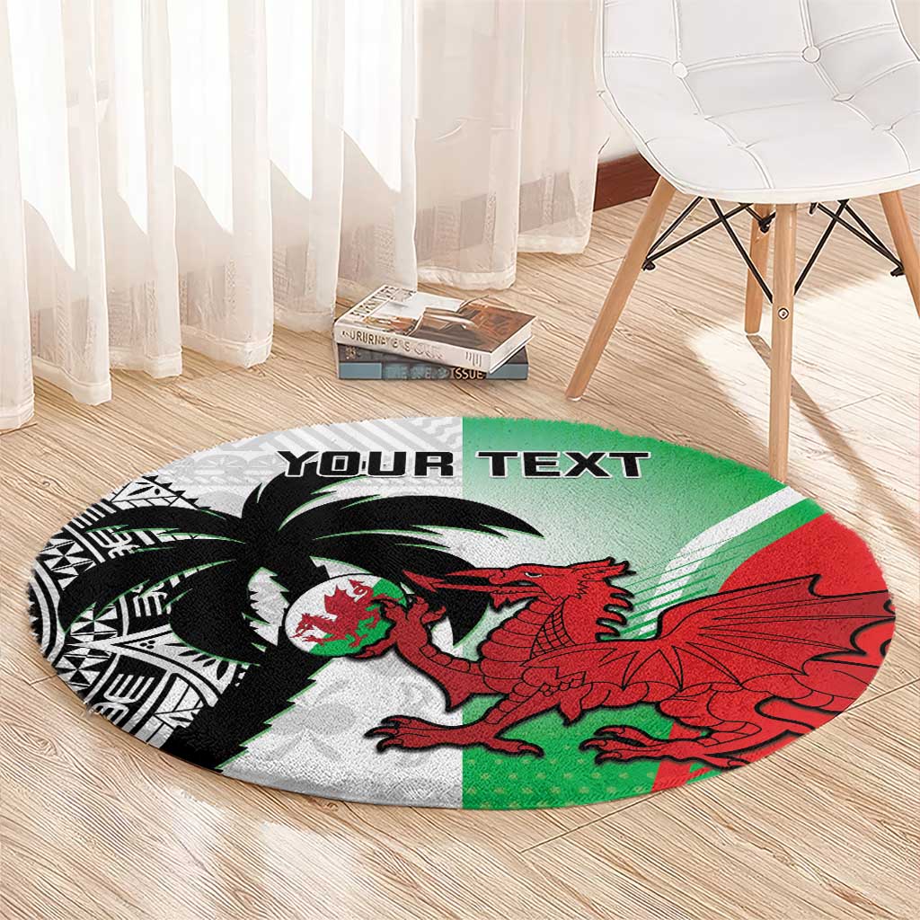 Custom Fiji And Wales Rugby Round Carpet Fijian Tapa Welsh Mascots Dynamic Version