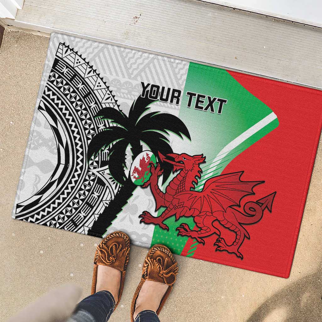 Custom Fiji And Wales Rugby Rubber Doormat Fijian Tapa Welsh Mascots Dynamic Version - Wonder Print Shop