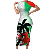 Custom Fiji And Wales Rugby Short Sleeve Bodycon Dress Fijian Tapa Welsh Mascots Dynamic Version - Wonder Print Shop