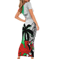 Custom Fiji And Wales Rugby Short Sleeve Bodycon Dress Fijian Tapa Welsh Mascots Dynamic Version - Wonder Print Shop