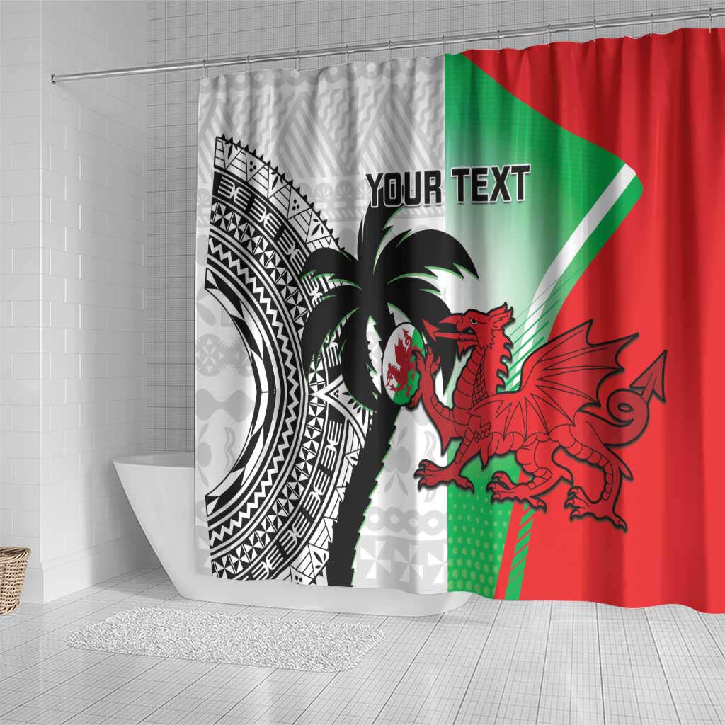 Custom Fiji And Wales Rugby Shower Curtain Fijian Tapa Welsh Mascots Dynamic Version
