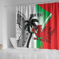 Custom Fiji And Wales Rugby Shower Curtain Fijian Tapa Welsh Mascots Dynamic Version