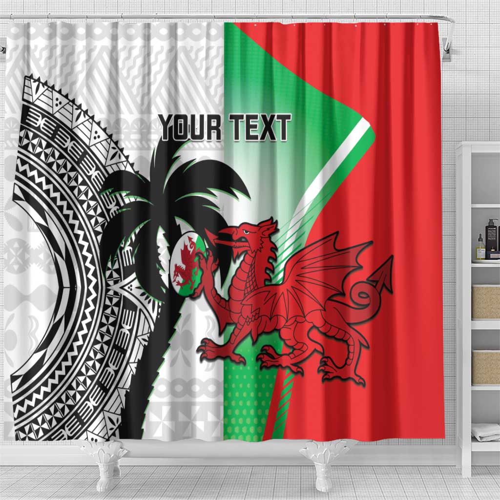 Custom Fiji And Wales Rugby Shower Curtain Fijian Tapa Welsh Mascots Dynamic Version