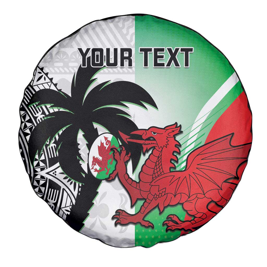 Custom Fiji And Wales Rugby Spare Tire Cover Fijian Tapa Welsh Mascots Dynamic Version - Wonder Print Shop