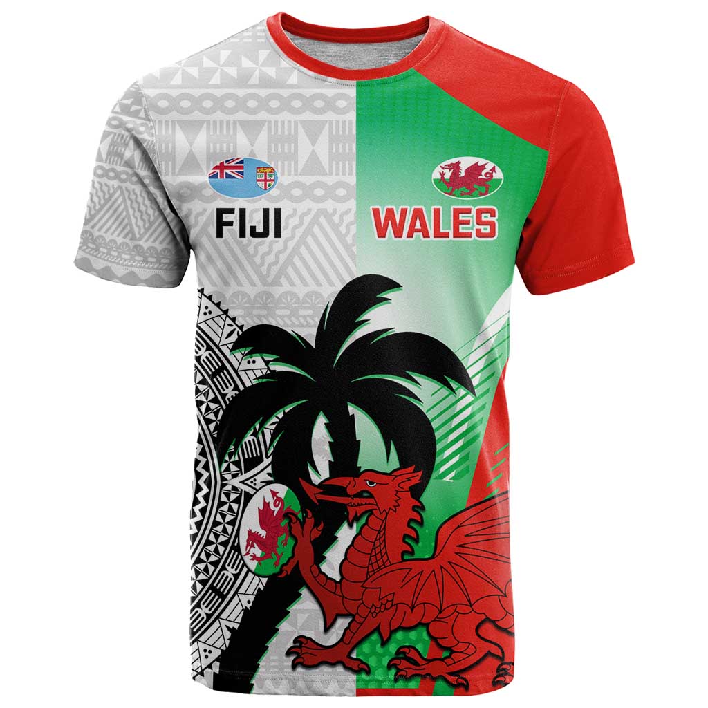 Custom Fiji And Wales Rugby T Shirt Fijian Tapa Welsh Mascots Dynamic Version - Wonder Print Shop