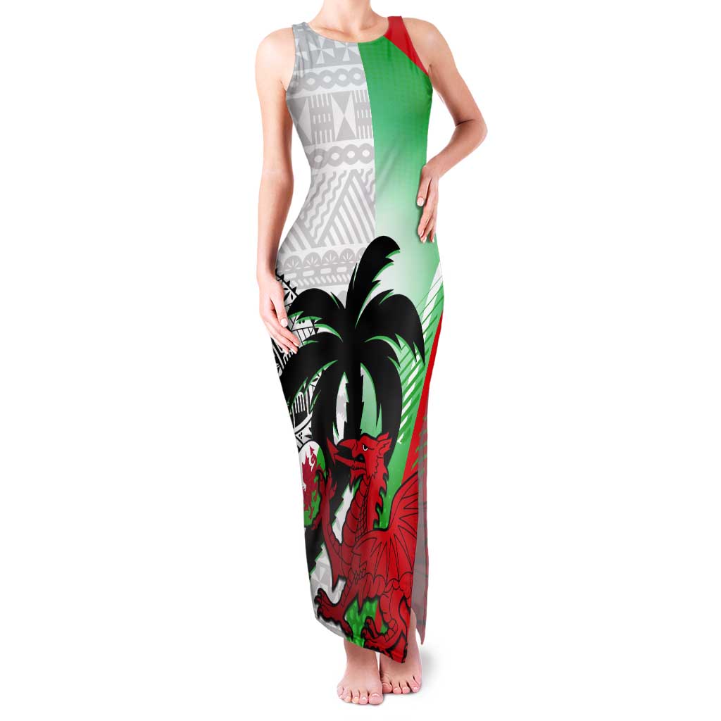 Custom Fiji And Wales Rugby Tank Maxi Dress Fijian Tapa Welsh Mascots Dynamic Version - Wonder Print Shop