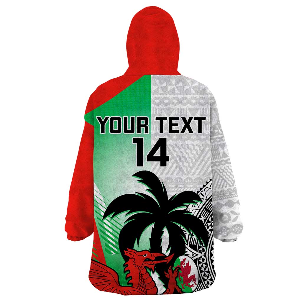 Custom Fiji And Wales Rugby Wearable Blanket Hoodie Fijian Tapa Welsh Mascots Dynamic Version - Wonder Print Shop