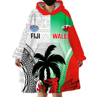 Custom Fiji And Wales Rugby Wearable Blanket Hoodie Fijian Tapa Welsh Mascots Dynamic Version - Wonder Print Shop
