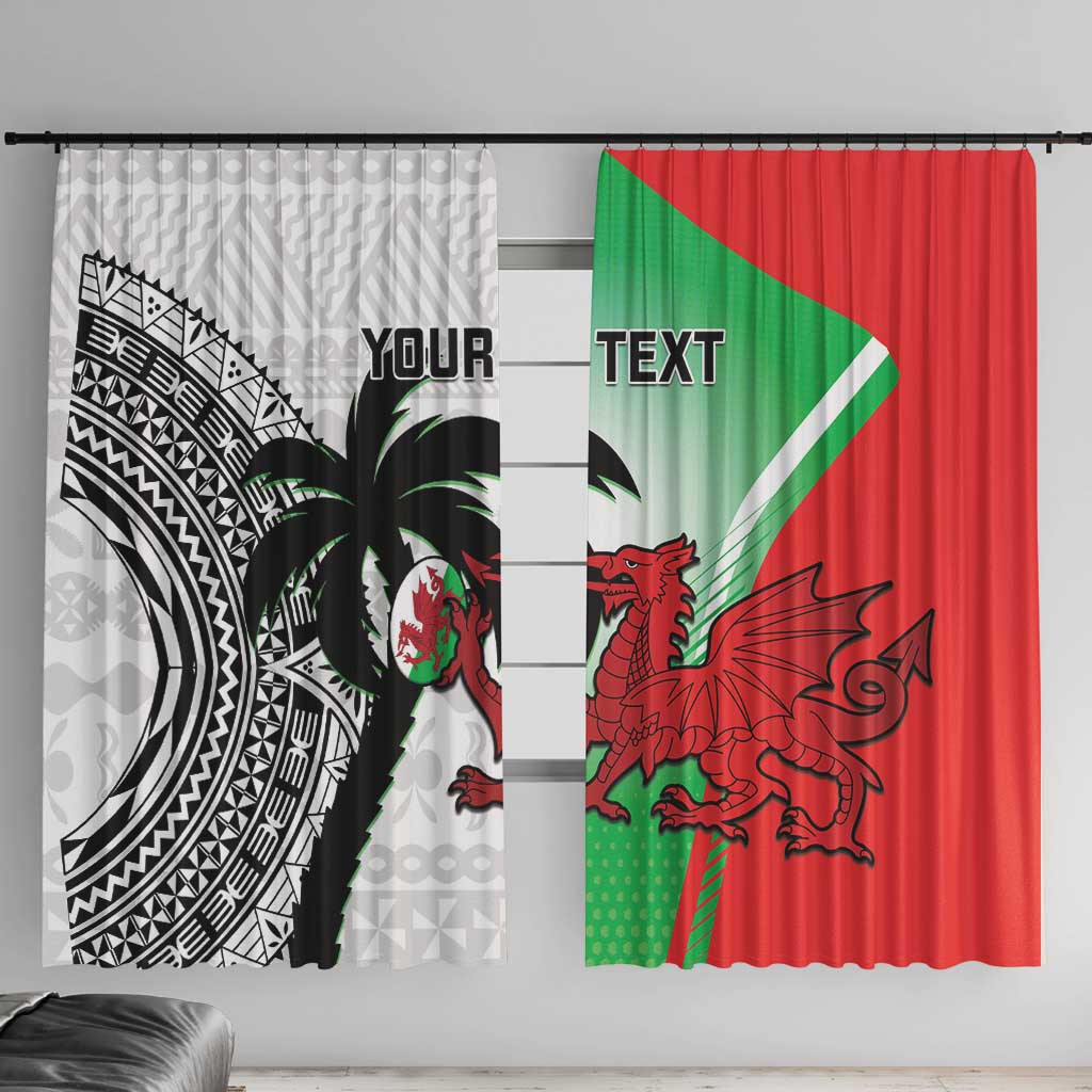 Custom Fiji And Wales Rugby Window Curtain Fijian Tapa Welsh Mascots Dynamic Version - Wonder Print Shop
