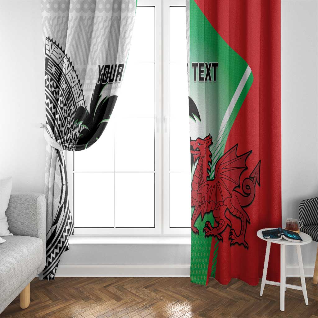 Custom Fiji And Wales Rugby Window Curtain Fijian Tapa Welsh Mascots Dynamic Version - Wonder Print Shop