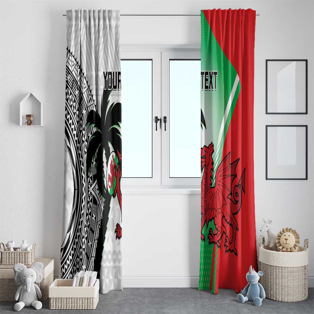Custom Fiji And Wales Rugby Window Curtain Fijian Tapa Welsh Mascots Dynamic Version - Wonder Print Shop