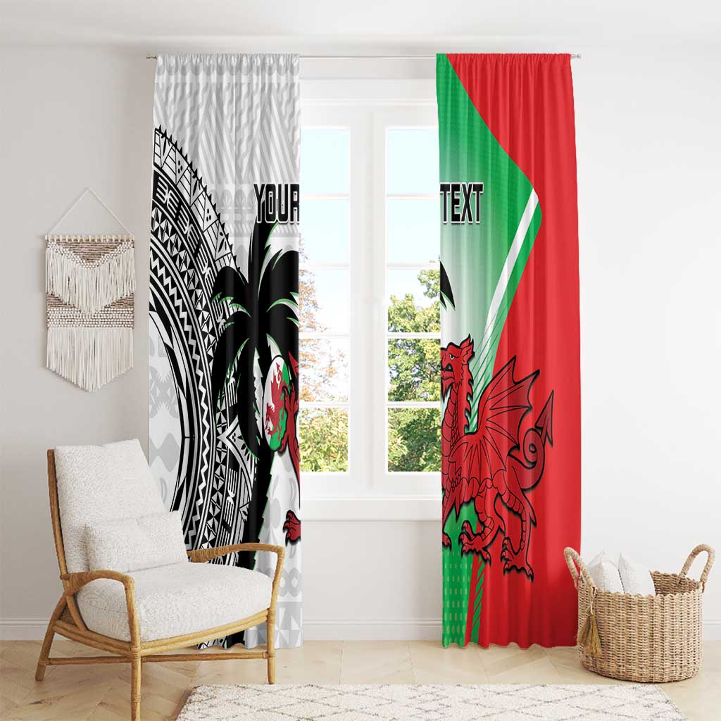 Custom Fiji And Wales Rugby Window Curtain Fijian Tapa Welsh Mascots Dynamic Version - Wonder Print Shop