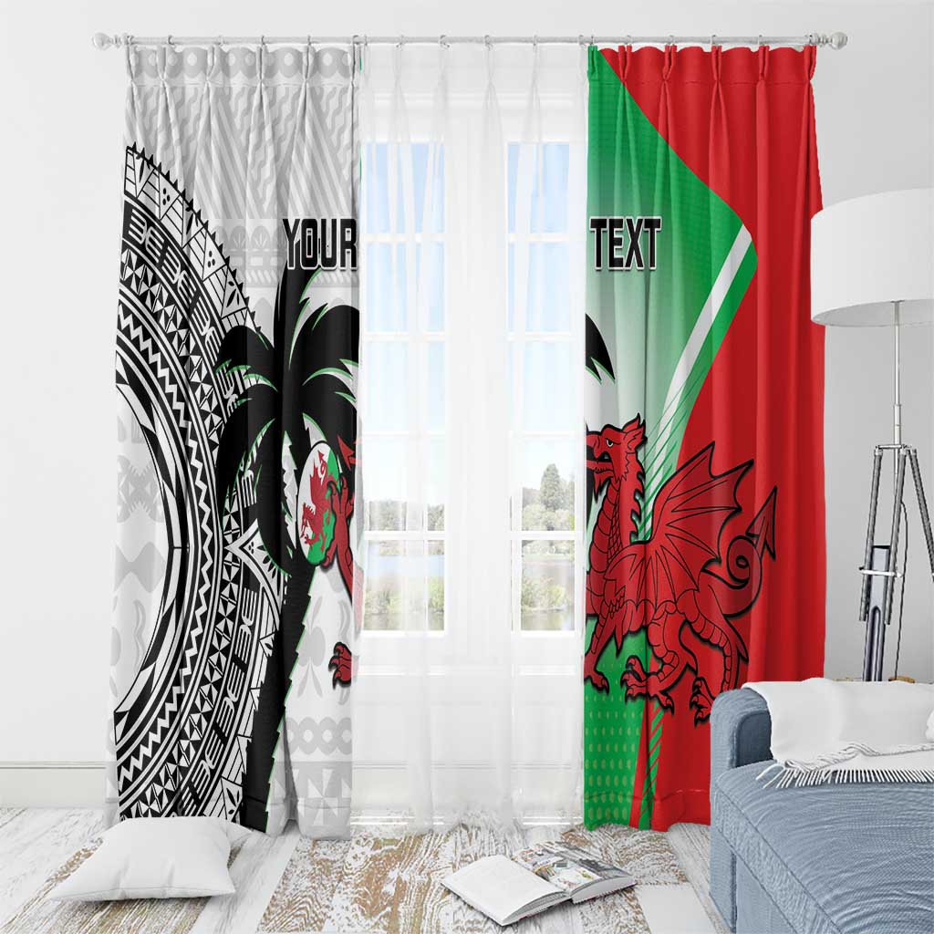Custom Fiji And Wales Rugby Window Curtain Fijian Tapa Welsh Mascots Dynamic Version - Wonder Print Shop