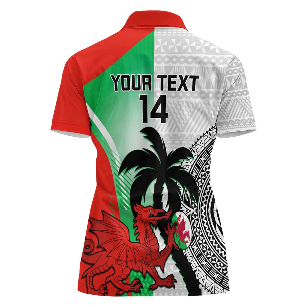 Custom Fiji And Wales Rugby Women Polo Shirt Fijian Tapa Welsh Mascots Dynamic Version - Wonder Print Shop