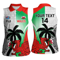 Custom Fiji And Wales Rugby Women Sleeveless Polo Shirt Fijian Tapa Welsh Mascots Dynamic Version - Wonder Print Shop