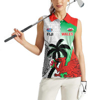 Custom Fiji And Wales Rugby Women Sleeveless Polo Shirt Fijian Tapa Welsh Mascots Dynamic Version - Wonder Print Shop