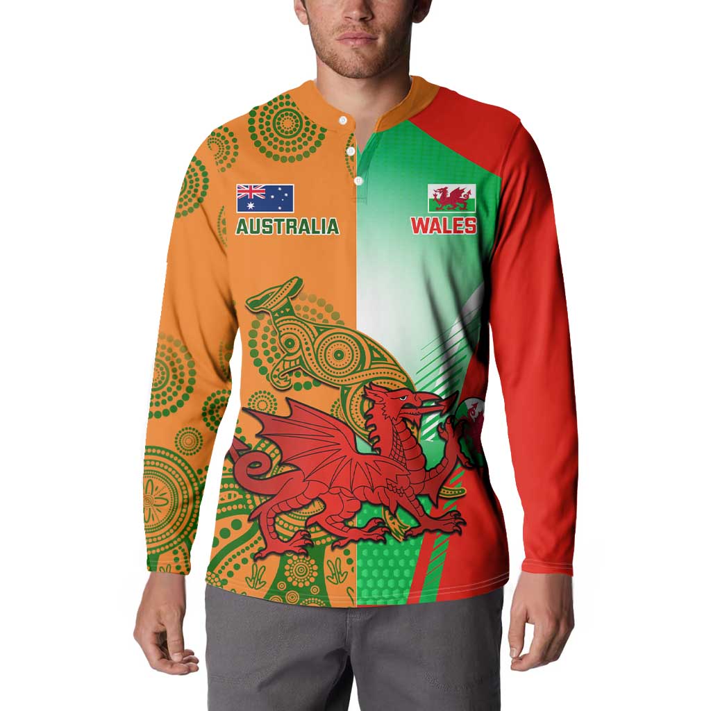 Custom Australia And Wales Rugby Button Sweatshirt Wallabies Welsh Mascots Dynamic Version - Wonder Print Shop