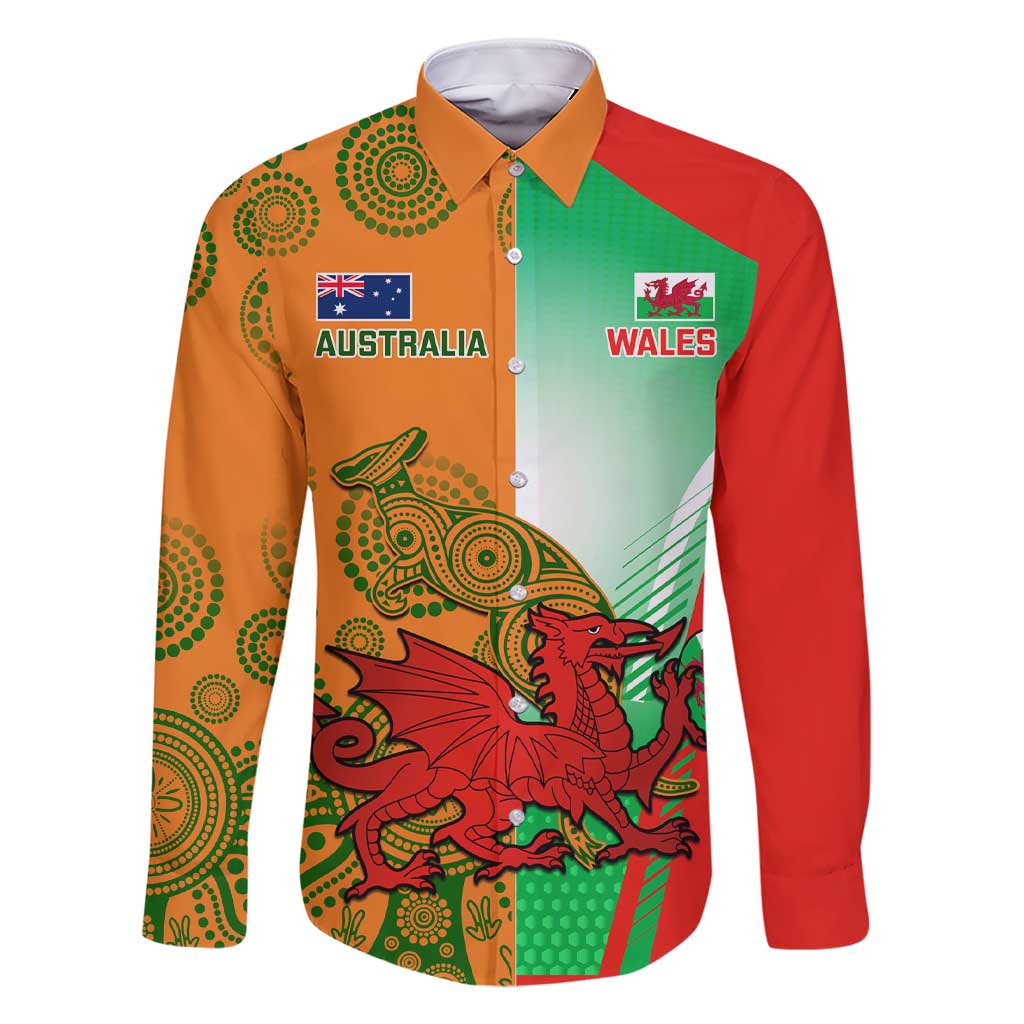 Custom Australia And Wales Rugby Family Matching Short Sleeve Bodycon Dress and Hawaiian Shirt Wallabies Welsh Mascots Dynamic Version - Wonder Print Shop