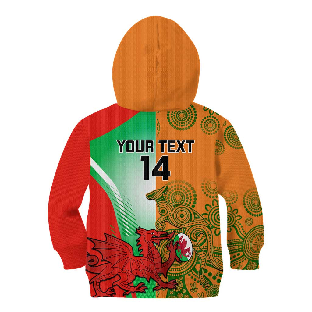 Custom Australia And Wales Rugby Kid Hoodie Wallabies Welsh Mascots Dynamic Version LT14