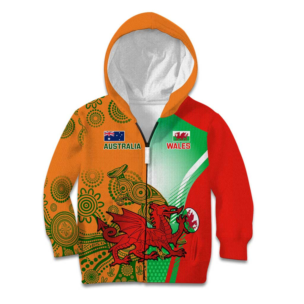 Custom Australia And Wales Rugby Kid Hoodie Wallabies Welsh Mascots Dynamic Version LT14