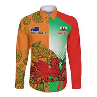 Custom Australia And Wales Rugby Long Sleeve Button Shirt Wallabies Welsh Mascots Dynamic Version - Wonder Print Shop