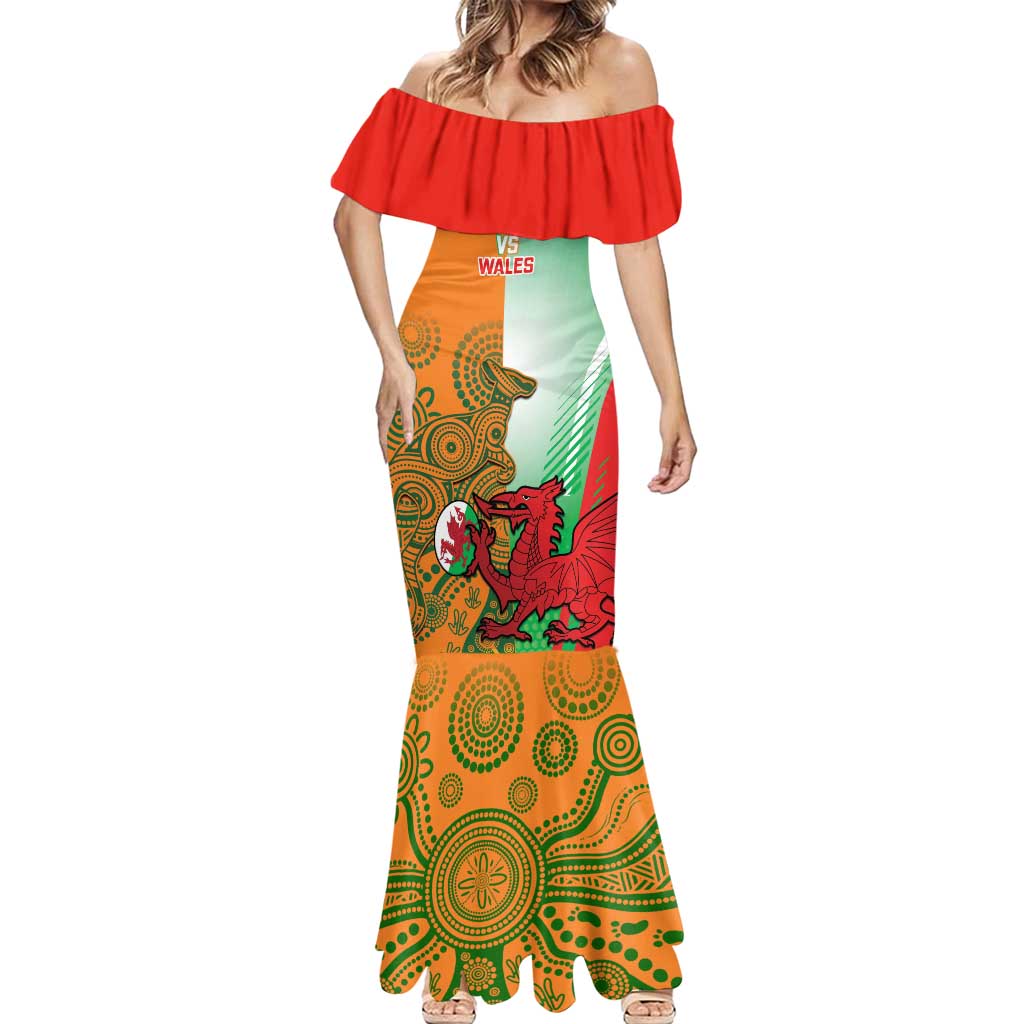 Custom Australia And Wales Rugby Mermaid Dress Wallabies Welsh Mascots Dynamic Version - Wonder Print Shop