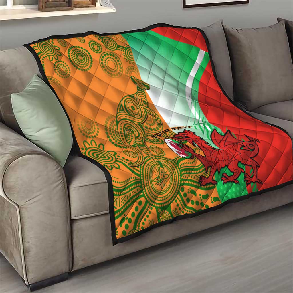 Custom Australia And Wales Rugby Quilt Wallabies Welsh Mascots Dynamic Version - Wonder Print Shop