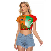 Custom Australia And Wales Rugby Raglan Cropped T Shirt Wallabies Welsh Mascots Dynamic Version - Wonder Print Shop