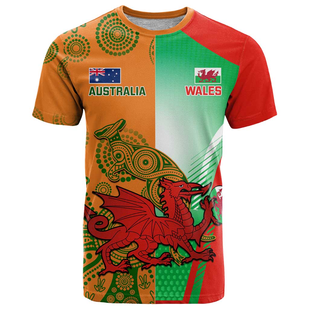 Custom Australia And Wales Rugby T Shirt Wallabies Welsh Mascots Dynamic Version - Wonder Print Shop