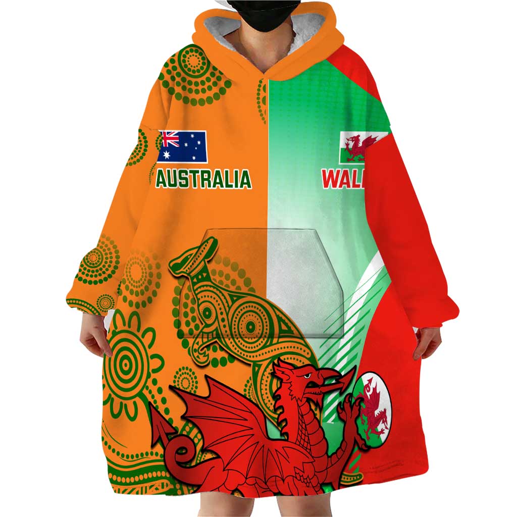 Custom Australia And Wales Rugby Wearable Blanket Hoodie Wallabies Welsh Mascots Dynamic Version - Wonder Print Shop