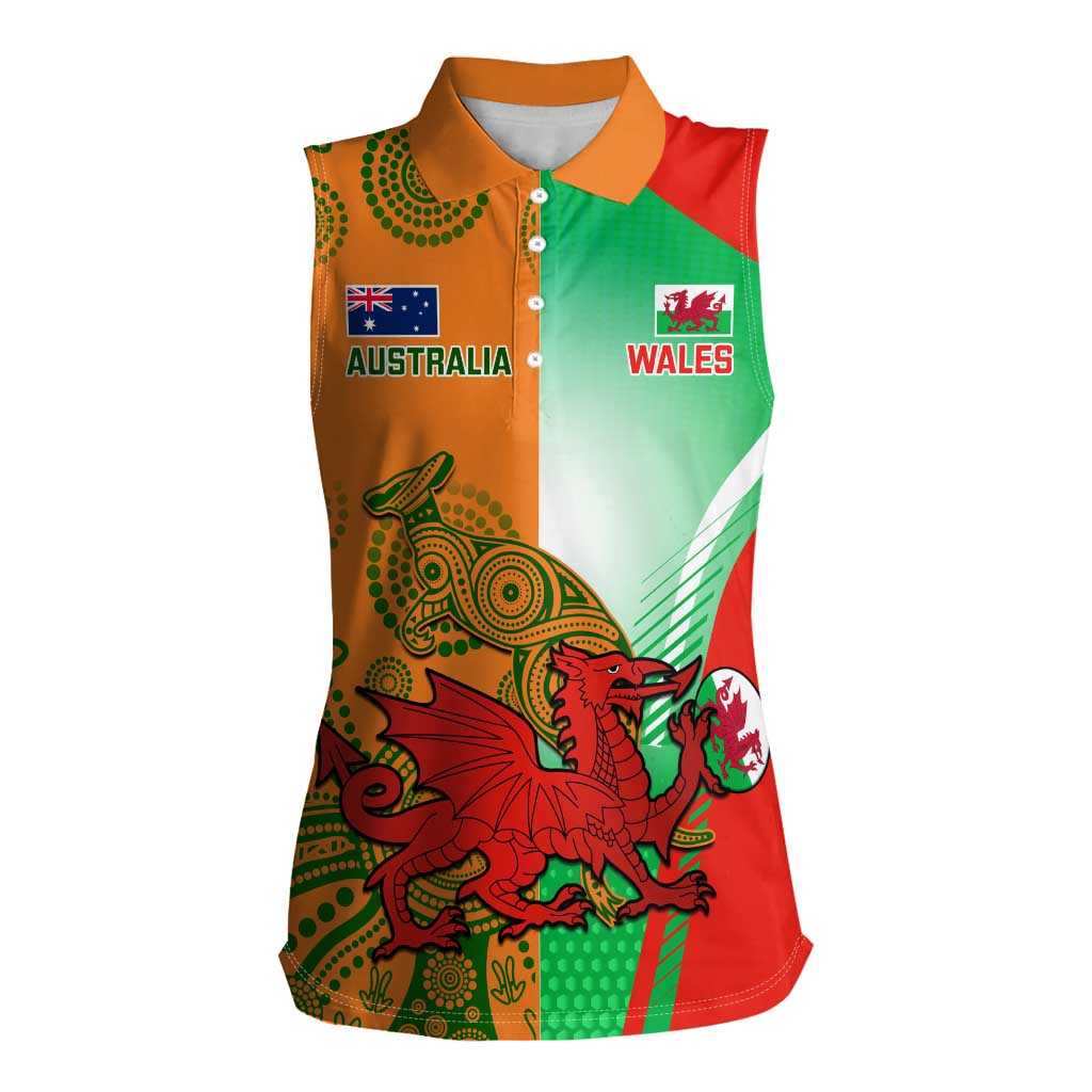 Custom Australia And Wales Rugby Women Sleeveless Polo Shirt Wallabies Welsh Mascots Dynamic Version - Wonder Print Shop
