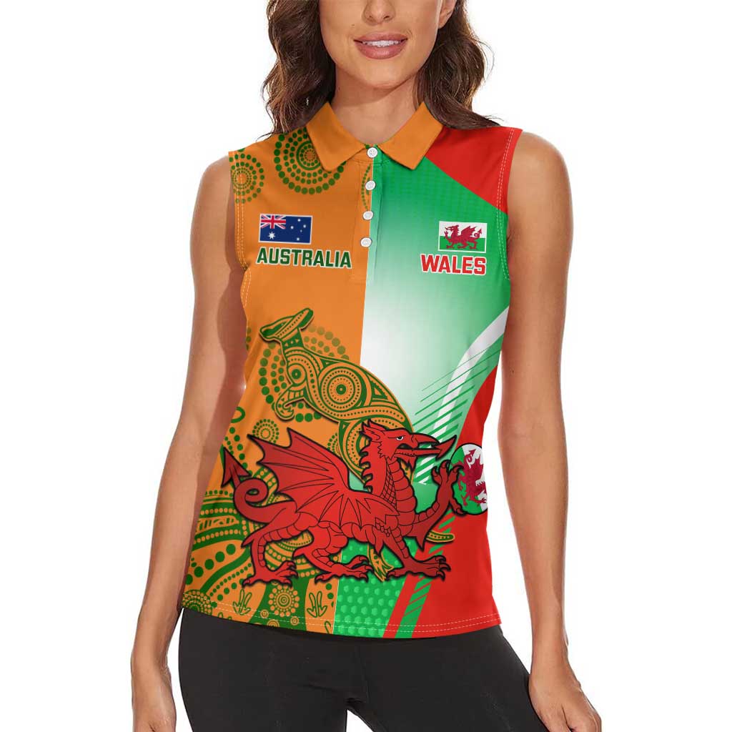 Custom Australia And Wales Rugby Women Sleeveless Polo Shirt Wallabies Welsh Mascots Dynamic Version - Wonder Print Shop