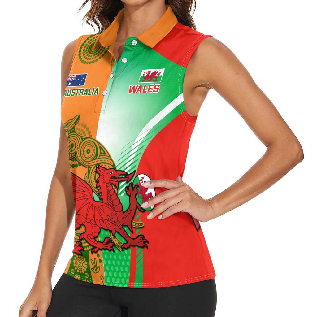 Custom Australia And Wales Rugby Women Sleeveless Polo Shirt Wallabies Welsh Mascots Dynamic Version - Wonder Print Shop