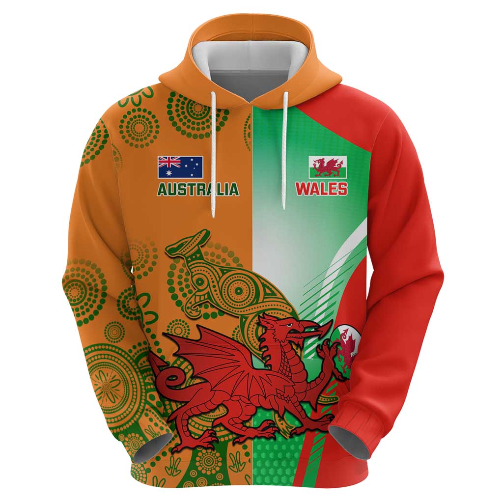 Custom Australia And Wales Rugby Zip Hoodie Wallabies Welsh Mascots Dynamic Version - Wonder Print Shop