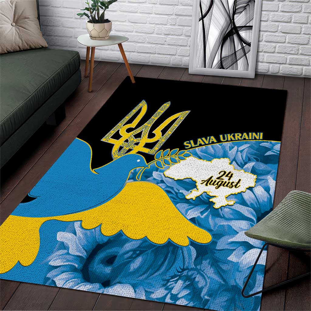 Ukraine Independence Day Area Rug Slava Ukraini Ukrainian Trident With Sunflowers - Wonder Print Shop