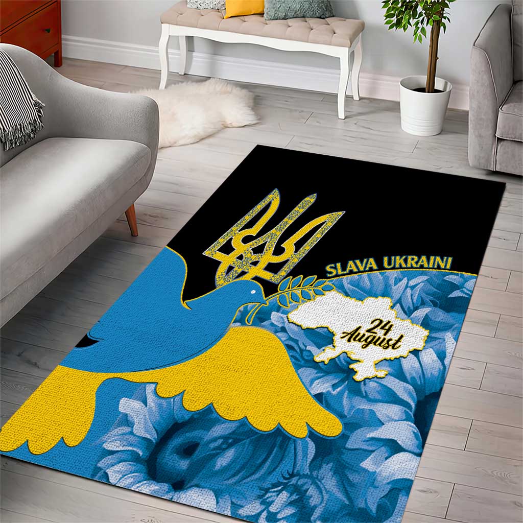 Ukraine Independence Day Area Rug Slava Ukraini Ukrainian Trident With Sunflowers - Wonder Print Shop
