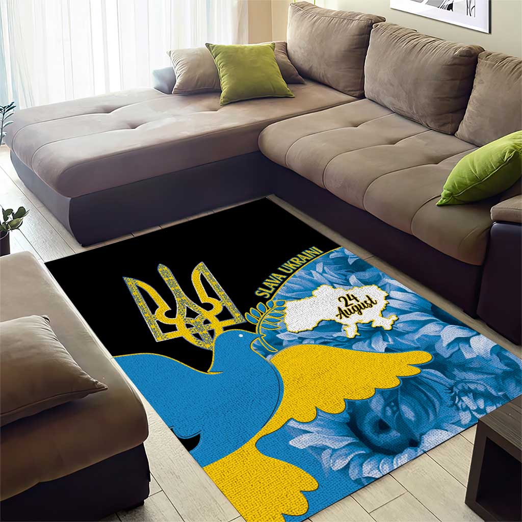 Ukraine Independence Day Area Rug Slava Ukraini Ukrainian Trident With Sunflowers - Wonder Print Shop